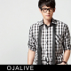 OJALIVE/欧加利维 新款 格子撞色男款长袖休闲衬衫 66031-2灰黑