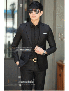  新款男装修身 黑色两扣西服套装 时尚休闲结婚礼服 韩版西装 包邮