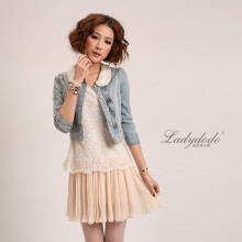 2012春装新款 新品女装 复古珍珠百搭牛仔短外套