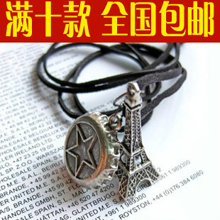  1918 大饰场 义乌小饰品 复古巴黎铁塔五角星酒瓶盖项链/毛衣链