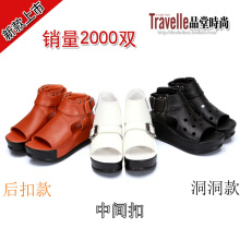 2012裸色高跟鞋厚底坡跟鱼嘴凉鞋罗马女鞋欧美单鞋 真皮 松糕凉鞋