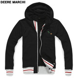 DEERE MARCHI迪尔.马奇 英伦时尚假两件连帽纯棉修身卫衣 W005黑