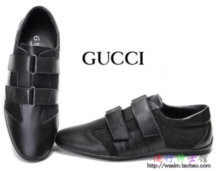  新款时尚流行GUCCI百搭牛皮休闲鞋 魔术贴英伦男士板鞋 C2