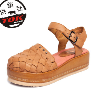  新款手工羊皮包头坡跟斯琴复古风素人森女凉鞋一席之地风格潮