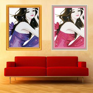 紫韵美女十字绣，印花爱心紫玫瑰人物，大幅客厅十字绣画系列