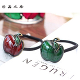 1224  发饰品 可爱烤漆彩晶滴釉欧美复古苹果发圈发绳 14g