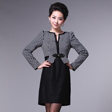 秒杀 女裙子2012新款春装欧美大码女装千鸟格毛<span class=H>呢</span><span class=H>羊毛</span>品质连衣裙