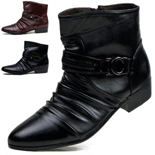  时尚清仓懒人潮流高帮男靴子皮靴男短靴军靴尖头工装靴型男马丁靴