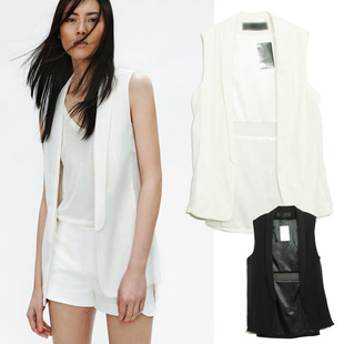 ACM irregular ZAR synchronization in Europe and ethereal chiffon chiffon waistcoat/sleeveless black and white v neck vest jacket