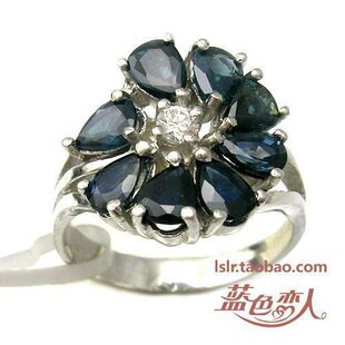  天然蓝宝石戒指 S925银戒指镀金 中国蓝宝产地直销 食指戒 花戒