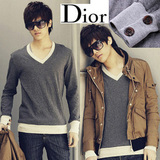 【59191M 】迪奥Dior 高档双色磨毛效果袖口设计纽扣设计V领T恤