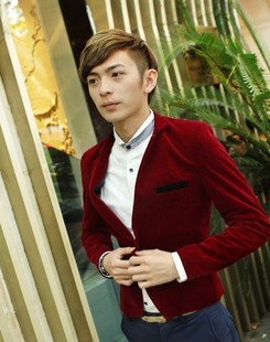  西装西服男装长袖宽松型原创设计多粒单排扣棉质时尚冬蓝色红色