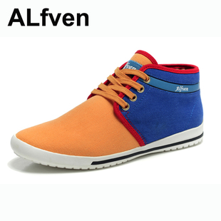  ALfven 时尚高帮帆布鞋男 韩版潮流帆布鞋 英伦中帮拼色布鞋1211