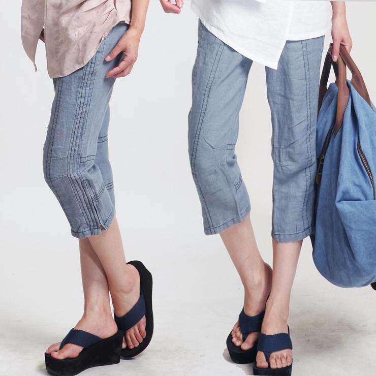 [麻利布6月24日夏季新品]亚麻明线捏摺修身七分裤11840三色预