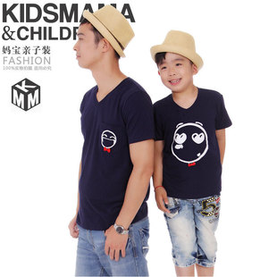 款韩国kidsmama泡印笑脸父子父女装短袖t恤 夏季亲子装夏装