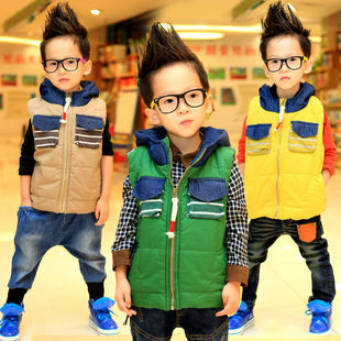  小贝潮品新款秋装宝宝儿童装男童条纹糖果夹棉马甲背心Y12607