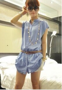 2010瑞丽女装 5822韩版女装 服饰 10新款松紧收腰衬衣式短袖连衣裙