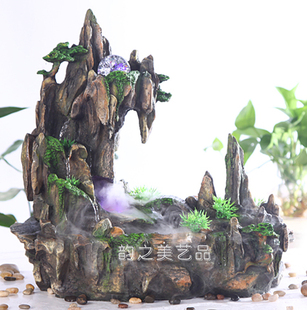 风水假山喷泉流水树脂工艺品加湿器礼品鱼池鱼缸雾化器装饰摆件