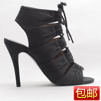 F002英国FIORE黑色系带鱼嘴高跟鞋