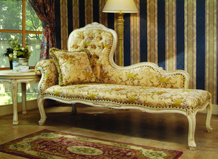 欧式实木贵妃椅法式仿古象牙白做旧法郎士雕花美式贵妃椅沙发床