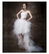 婚纱礼服2021夏季新娘，抹胸梦幻显瘦韩版拖尾前短后长小个子裙
