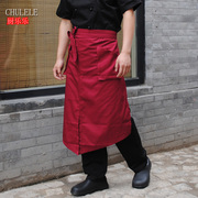 围裙 韩 版 时尚 可爱 工作围裙厨师服务员围裙酒红色开叉围裙