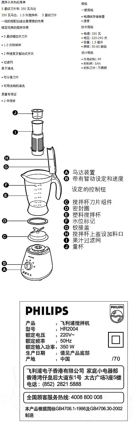 飞利浦 hr2004 搅拌/料理机 正品