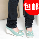 包邮！防水台女鞋坡跟鞋子双层蝴蝶结藤织边高跟单鞋HY1097