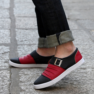  新款折扣韩版男鞋潮流男士式时尚休闲鞋子韩版英伦板鞋懒人搭扣鞋