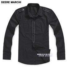 【5151m】DEERE MARCHI英伦风优雅明线纯棉长袖衬衫 DM13黑