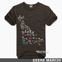 【5折】DEERE MARCHI莱卡时尚玩味图案男士短袖T恤 DM119咖