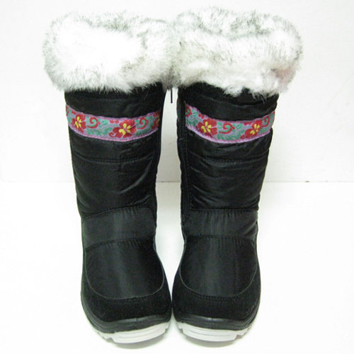 厂家专营超人气防水超暖女童雪地靴黑色超耐脏货号:民族风黑