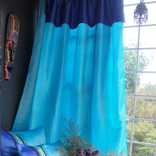 窗户飘窗地中海风格蓝色窗帘，布艺成品客厅卧室儿童房落地窗定制