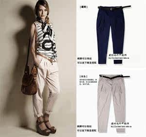 ZARA/海报款/赠皮带/修身显瘦哈伦裤/九分小脚工装裤/潮女必备款