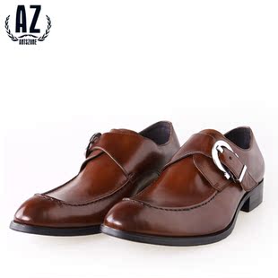  AZ男装夏季款 高端复古魔术扣 男式商务正装低帮头层牛皮鞋