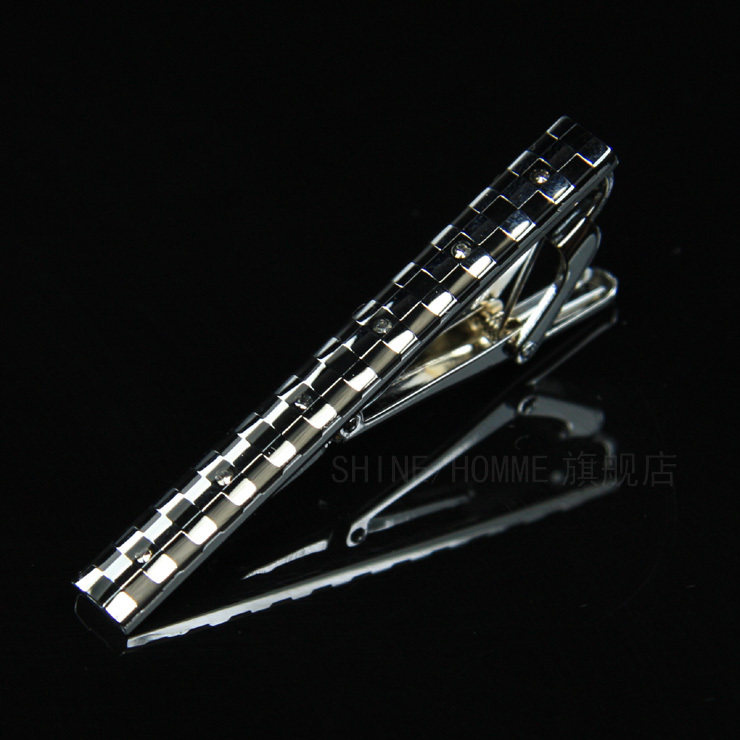 SHINE/HOMME水钻领夹 小方格镶钻领带夹 高档领带夹 送礼盒U913