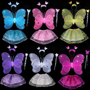 六一节儿童表演服装表演装扮道具双层天使蝴蝶翅膀三件套虫儿飞裙
