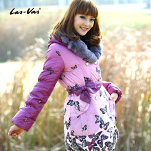 LasVas品牌白鸭绒獭兔毛领渐变色修身收腰中长款韩版淑女女<span class=H>羽绒</span><span class=H>服</span>