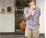 2010年新款韩版夏款喇叭袖女式方格长款短袖衬衫
