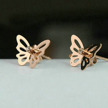 En tres dimensiones físicas del mundo de tiro hermosa mariposa de titanio joyas pendientes pendientes de oro rosa