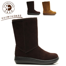 古奇天伦0332 商城正品 澳洲小牛皮毛中筒靴 唐老鸭嘴女靴 雪地靴
