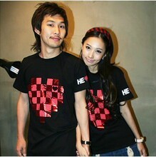 新款宽松大号韩版潮情侣装夏装HEART纯棉男女款短袖T恤情侣衣服ql