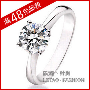  结婚戒指女 四爪皇冠1.2克拉瑞士锆钻戒子 潮人食指指环仿真饰品