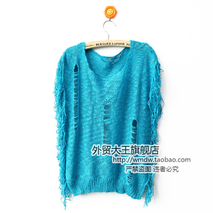 Grab  promotion square holes autumn ladies ' Korean tassel pierced flowers knit shirt blouse WX541