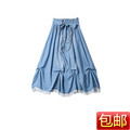 限时包邮 绝美 波西米亚蕾丝牛仔抹胸半身长裙 K2192D03