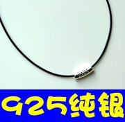 S925纯银吊坠饰品礼品男女款情侣款项链颈链镂空路路通黑色蛇皮绳