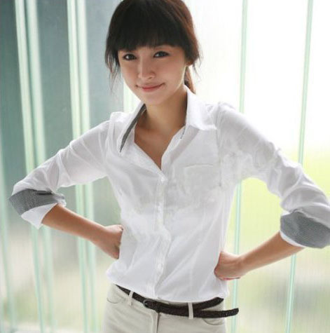 韩版衬衣修身女长袖...