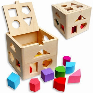 1-2-3岁蒙氏早教具幼儿童配对积木十三孔几何智力形状盒木制玩具