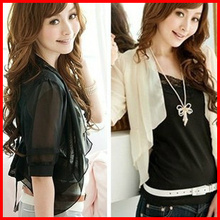 2012夏装女雪纺衫短袖外套开衫薄款雪纺开衫小披肩短外套雪纺披肩