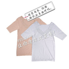 V型领蕾丝花边 绢丝三分袖 蕾丝花边短袖 保证正品